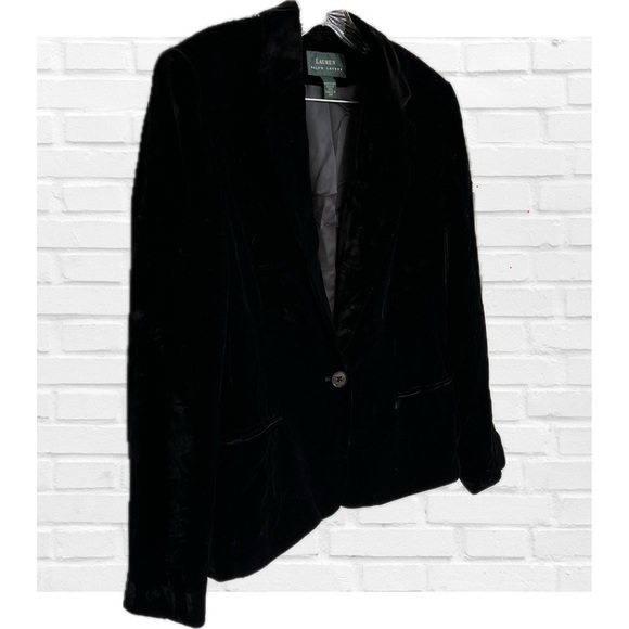 Lauren Ralph Lauren Black Silk Blend Velvet Cocktail Party Blazer Women's X-Larg - Picture 2 of 11